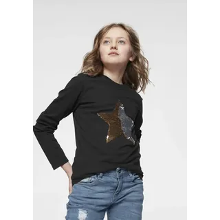 Kidsworld Langarmshirt »STERN« Langarm, taillierter Schnitt, mit glitzernden Pailletten schwarz | Gr.: 164/170,