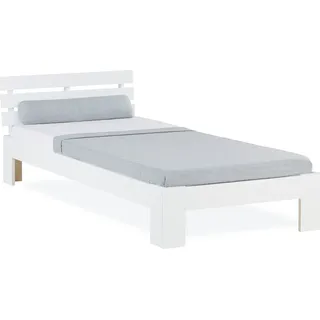 Homestyle4u Holzbett 90x200 mit Lattenrost in Weiß 2190