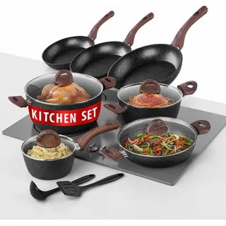 Geschirrset MagicHome Black Marble Line, 13-teilig - Schwarz