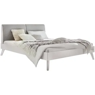 Hasena Massivholzbett, Kopfteil gepolstert Simone, Farbe: Buche weiss deckend, lackiert, Bezugsfarbe: Pepe grey, verschiedene Größen