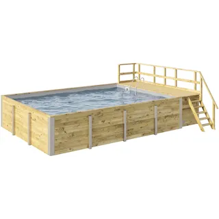 Weka Massivholzpool 595 416 x 116 x 644 cm inkl. Sandfilteranlage und Sonnendeck