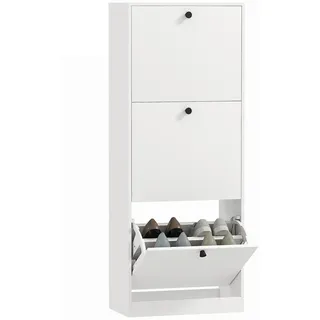 Homcom Schuhschrank Weiß Holzwerkstoff, 47x120x26 cm, Garderobe, Schuhaufbewahrung, Schuhkipper