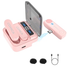 comica Vimo-S UC 2.4GHz Lavalier Wireless Mikrofon für USB-C Android Smartphone mit Ladebox, 200M Übertragung, Ansteckmikrofon Plug & Play für Handy Interviews/YouTube/TikTok/Live Stream(Pink)