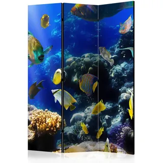 artgeist Paravent , Multicolor , Holz, Textil , Kiefer , massiv , Fische , 135x172x3 cm , Motiv auf Vorder- und Rückseite , Wohnzimmer, Raumteiler, Paravents