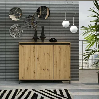 Dmora - Kommode Bloemfontein, Wohnzimmerbuffet, Wohnzimmer-Sideboard, Moderne Küchen-Speisekammer, Made in Italy, 138x110h40 cm, Glänzendes Weiß und Anthrazit