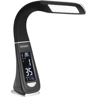 Monzana® Schreibtischlampe mit Uhrzeit Wecker Temperatur Kalender Dimmbar Nachttischlampe Tischlampe Bürolampe Schwarz