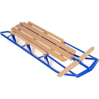COSTWAY Schlitten, 137 cm Holzschlitten, Kinderschlitten aus Holz, Davoser Schneeschlitten für Kinder und Erwachsene - Blau