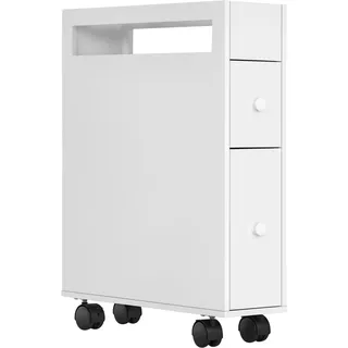 kleankin Homcom Badezimmerschrank, Nischenschrank schmal mit Schublade auf Rollen, Badschrank Toilettenschrank Beistellschrank für Badezimmer, kleine Räume, 16 x 49,5 x 66 cm, Weiß,