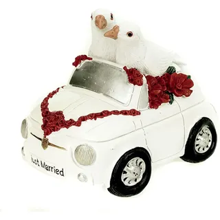 Spardose Hochzeitspaar im Cabrio - Just Married - Hochzeitsauto mit Brautpaar - Keramik Sparschwein Hochzeit (Taube)
