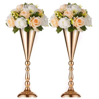 NUPTIO Gold Vase für Hochzeit Tischdeko: 2 Stück 42cm Hohe Blume Trompete Vasen Metall Tische Mittelstück Goldene für Hochzeiten Geburtstag Party Jahrestag Dekorationen