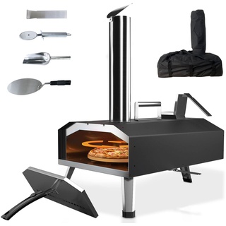 KitchenBoss Pizzaofen Outdoor Pizzaöfen Tragbar: Holzpellet angeheizter Pizza Ofen mit 30.5 cm Pizzastein, Edelstahl Pizza-Backofen für Garten, Terrasse, Hinterhof, Camping 12-Zoll