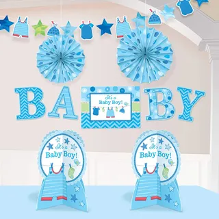 Amscan 241491 - Deko-Set Shower With Love, Baby Boy, Geburt, Dekoration, Babyparty