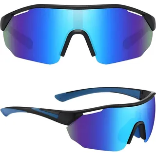 EDIBAZZAR | Herren Sonnenbrille verspiegelt groß polarisiert Sport - Schwarz
