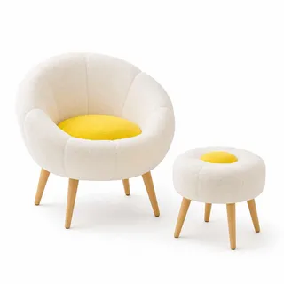 Hanah Home Stilvolles Ohrensessel- und Beistelltisch-Set (2-teilig), Weiß & Gelb, 100% melaminbeschichtet, superweicher Schaumstoff | Perfekt für Moderne Wohnzimmer und Leseecken