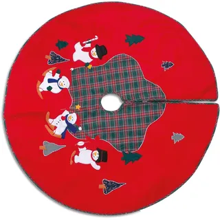 Small Foot Company Weihnachtsbaumdecke „Schneemann“, aufwendig genähte Weihnachtsdeko verkleidet den Baumständer und bietet viel Platz für die Weihnachtsgeschenke