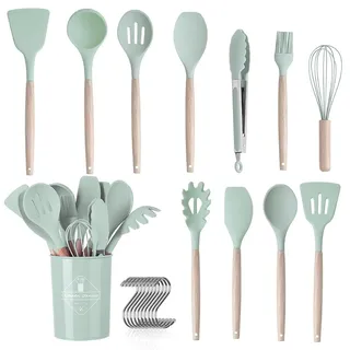 Küchenhelfer set, kochlöffel set, küchenutensilien mit Besteckbox, 22 Stück Silikon Kochutensilien Kochgeschirr, Spülmaschinenfest hitzebeständiges