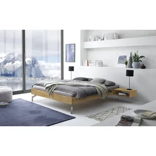 Hasena Massivholzbett Cardella, Farbe: -Eiche bianco, geölt, Metallfarbe: Alu, verschiedene Größen - 20 cm/200 x 200 cm