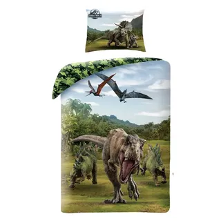 Halantex Jurassic World T.Rex Dinosaurier Bettwäsche 2 teilig 140x200 + 70x90 cm Bettbezug 100% Baumwolle