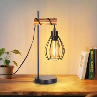 ZMH Tischleuchte Schwarz Nachttischlampe E27 retro Tischlampe 1 flammig im Industrial Metall Vintage Nachttischleuchte mit Kabel ohne Leuchtmittel - Schwarz