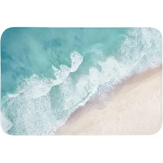 OnlyWow Badematte Strand - Meer - Natur - Sommer Badvorleger 90x60 cm , Türkis , Textil , Füllung: Polyurethan (Pur) , Rechteckig , 90x60 cm , Heimtextilien, Badtextilien, Badematten