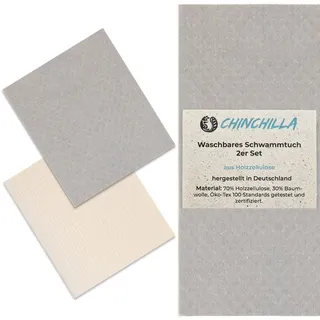 Chinchilla® Schwammtuch | 2er Set |Grey & White | Made in Germany | Nachhaltige Produkte & Zero Waste | Alternative Geschirrtuch | Zellulose-Schwämme | Wiederverwendbare Küchentücher saugstark