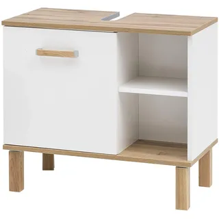 Schildmeyer Waschbeckenunterschrank Padua 65,2 x 60,1 x 35,0 cm Weiß Glanz/Eiche Landhaus Dekor