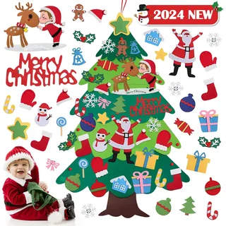 Filz Weihnachtsbaum für Kinder, 2025 NEU 3.28Ft DIY Deko Tannenbaum Mit 36 Abnehmbaren Ornamenten und Weihnachtsmann - für Home/Tür/Wand Dekor