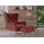 Ohrensessel Telford Samtvelours 77 x 106 x 92 cm Rot mit Hocker
