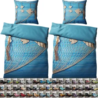SANILO® Bettwäsche 135x200 cm, 100% feinste Baumwolle, 4-teilig, Bettbezug, Kissenbezug 80x80cm - Seefahrt