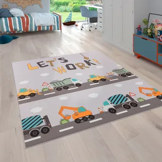 Paco Home Kinderteppich »Bino 578« rechteckig 4 mm Höhe Spielteppich, Motiv Autos & Baustelle, Kinderzimmer, grau