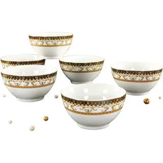 CreaTable Müslischale »Majestosa« 6 Stk. aus Porzellan Salatschale, Snackschale, weiß, Dekor schwarz abgesetzt, Ø 12 cm, weiß