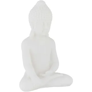Relaxdays Buddha Figur 17 cm hoch, Garten-Dekofigur, wetterfest & frostsicher, Dekoskulptur Wohnzimmer, weiß