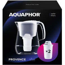 AQUAPHOR Wasserfilter Provence Weiß inkl. 2 A5 Filter mit Magnesium I Karaffe für 4,2l I Großer WasserfiIter in Glasoptik I Reduziert Kalk & Chlor I Tischwasserfilter I Stylischer Behälter
