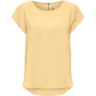 Kurzarmbluse ONLY "ONLVIC – feminines Blusenshirt in lockerer Form", Damen, Gr. 40, gelb (sunlight), Web, Obermaterial: 97% Polyester, 3% Elasthan, unifarben, regular fit Po-bedeckend, Rundhals, Blusen Kurzarmbluse, Materialmix, regular fit