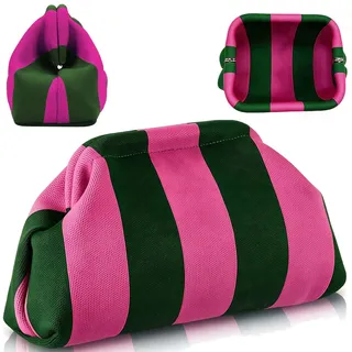 FORMVERSITY Knödel Clutch für Damen, Gestrickt Gestreifte Clutches Damen, 7.1 x 4.3 x 12.6 in Mahjong-Aufbewahrungstaschen, Klein Clutch mit eiserner Schnalle für Urlaub Reisen Party (Rosa Grün)