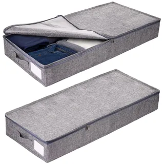 Hahorpa 2stk Unterbett Aufbewahrungsbox mit Deckel, Unterbettkommode 12cm Hoch, Unterbett Aufbewahrung mit Seiten Unterstütze für Kleidung, Unterbettbox für Kleidung Spielzeug Bettwäsche
