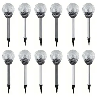 EAXUS Solarleuchte Edelstahl/Glas 12 Stück LED Gartenleuchte Weiß