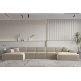 Wohnlandschaft U-Form CELES PREMIUM XL in Stoff Opera Velvet Beige - Beige