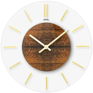 Wanduhr modern 30 x 30 x 4 cm - AMS Modell: 9661 - Gold, Braun, Transparent