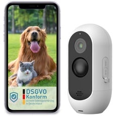 PetTec Outdoor Hundekamera Wireless - Wetterfeste WLAN-Kamera für Hunde mit 3MP, scharfem digitalem Zoom, 2-Wege-Audio, extrem starker Akku - bis zu 9 Monate je Ladezyklus