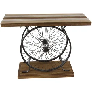 Deco 79 Wood Bike Konsolentisch mit breiter Lattenrostplatte, Doppelradrahmen und abgestuftem Sockel, 39" x 12" x 25", Braun