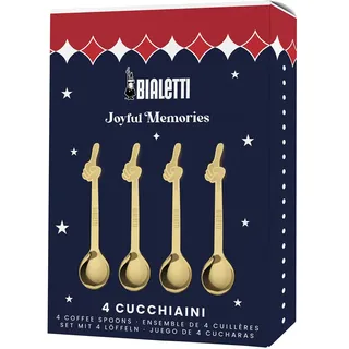Bialetti Joyful Memories Geschenkbox mit 4 goldfarbenen Löffeln, aus Edelstahl, ikonisches italienisches Design