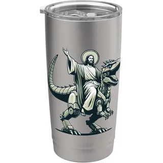 Jesus reitet Roboter T-Rex Dinosaurier Meme Sci-Fi Believers Doppelwandiger Edelstahl-Thermobecher