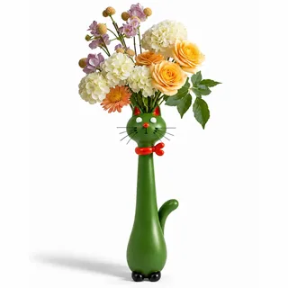 Katze Blumenvase, Handgefertigte Lustige Katzenvase, Desktop Katzenvase, Whimsical Decor Vase Geeignet für Blumen, Regal, Kaminsims, Hochzeit, Schlafzimmer, Esstischdekoration (Dunkelgrün)