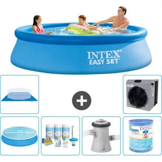 Intex runder aufblasbarer Easy Set-Pool – 305 x 76 cm – Blau – im Lieferumfang enthalten Sonnensegel - Wartungspaket - Filterpumpe für Schwimmbad - Filter - Bodenplane - Wärmepumpe
