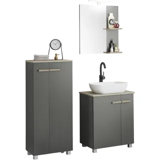 Badmöbel-Set HOME AFFAIRE "SOLiD, Badmöbel-Set, Bad im modernen Design, 3-teiliges Badezimmer", grau (anthrazit), B:130cm H:200cm T:40cm, Kastenmöbel-Sets, Badmöbel-Set, Waschtisch mit Waschbecken, Midischrank, Breite 130 cm