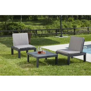 Dmora - Outdoor-Lounge-Set Cervia, Gartenkomposition mit 2 Sitzen mit Rückenlehne und 1 Multifunktionsmodul, Lounge mit Kissen, 100 % Made in Italy, Anthrazit