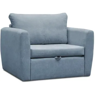 Schlafsessel LUNA, Blau, Loungesessel mit Bettfunktion, Bettkasten, Veloursstoff - Blau