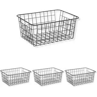 PARENCE.- Aufbewahrungskorb aus Metall – Rechteckiger Organizer 32x25x14 cm – Mehrzweck-Aufbewahrungskorb für Bad, Büro, Küche und Dekoration – Mattes Finish (Packung mit 4)