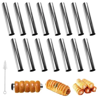 Cannoli Backform, 15 Stück Cannoli Röhrchen, Schillerlockenform Schaumrollen Hörnchen Edelstahl Schaumrollenform Klein für Kuchen Spritztüllen Spirale Horn Backform Backzubehör